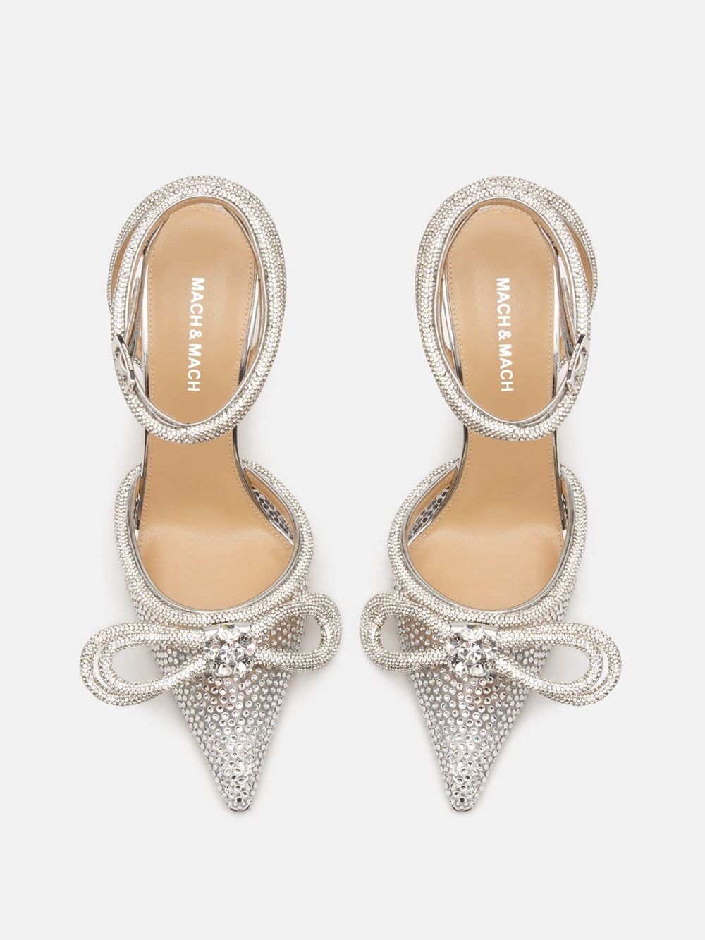 MACH & MACH Silver Crystal Bow Pointed-Toe Heels